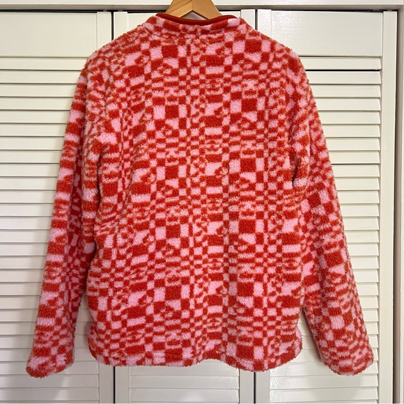 Nicola Bee Pink and Orange Checkerboard Zip front Fleece Jacket, Large - Picture 9 of 10